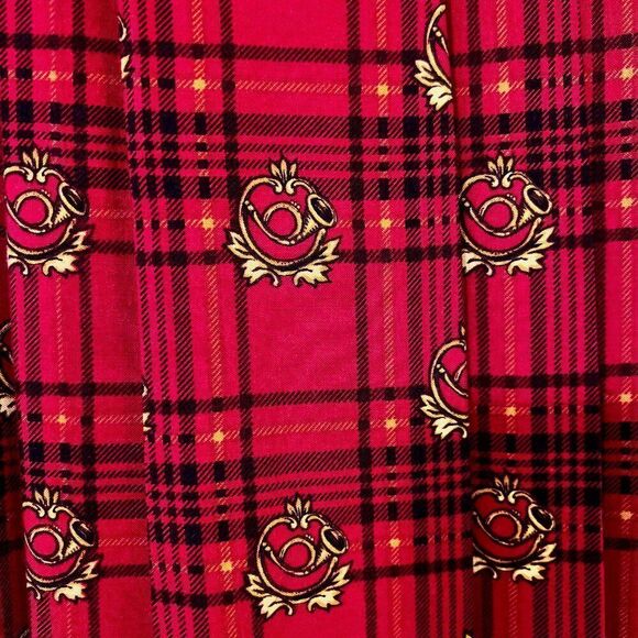 Vintage Susan Bristol Red Black & Gold Tartan Pleated Midi Skirt Fox Hunt Themed - Picture 2 of 9